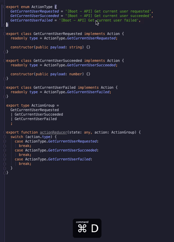 WebStorm shortcuts for rapidly creating new actions